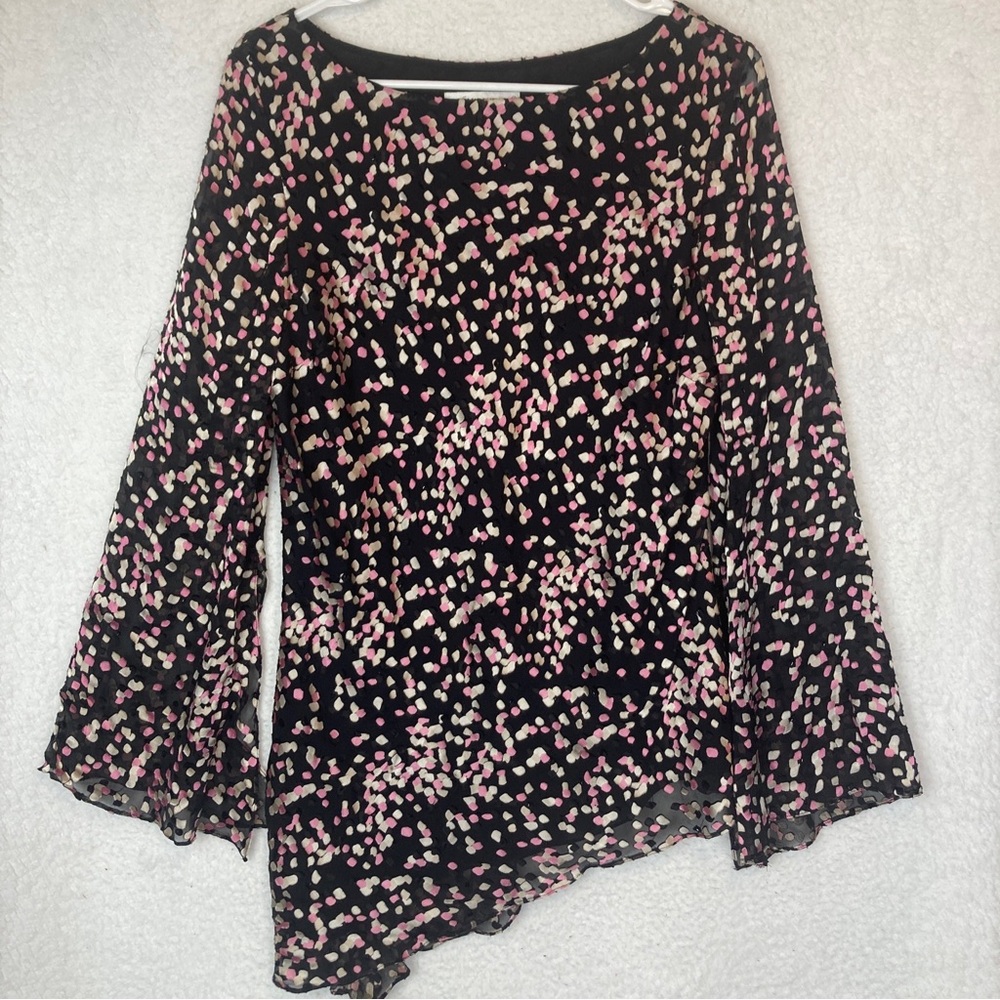 Papell Boutique Evening large top Asymmetrical Hem Geometric Sheer Adrianna